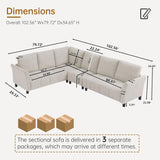 Jarenie Convertible Sectional Sofa Couch, 102" L Shaped Couch with Back Cushions, Modern Upholstered Fabric 6-Seat Reversible Sofa Set for Living Room, Apartment, Office, Beige Jarenie