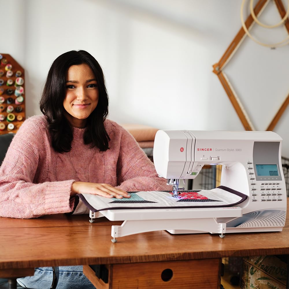 SINGER Quantum Stylist 9960 Computerized Sewing & Quilting Machine with Extension Table, Hard Case & Accessories | 600 Stitches, Lettering, LED Light, 1-Step Buttonhole & High-End Touch Controls SINGER