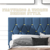 KEIKI Upholstered Queen Size Platform Bed with Trundle and Drawer, Velvet Fabric Bed Frame with Wood Slats/Save Space for Kids Teens Adults Bedroom, Modern Design, No Spring Box Required, Blue KEIKI