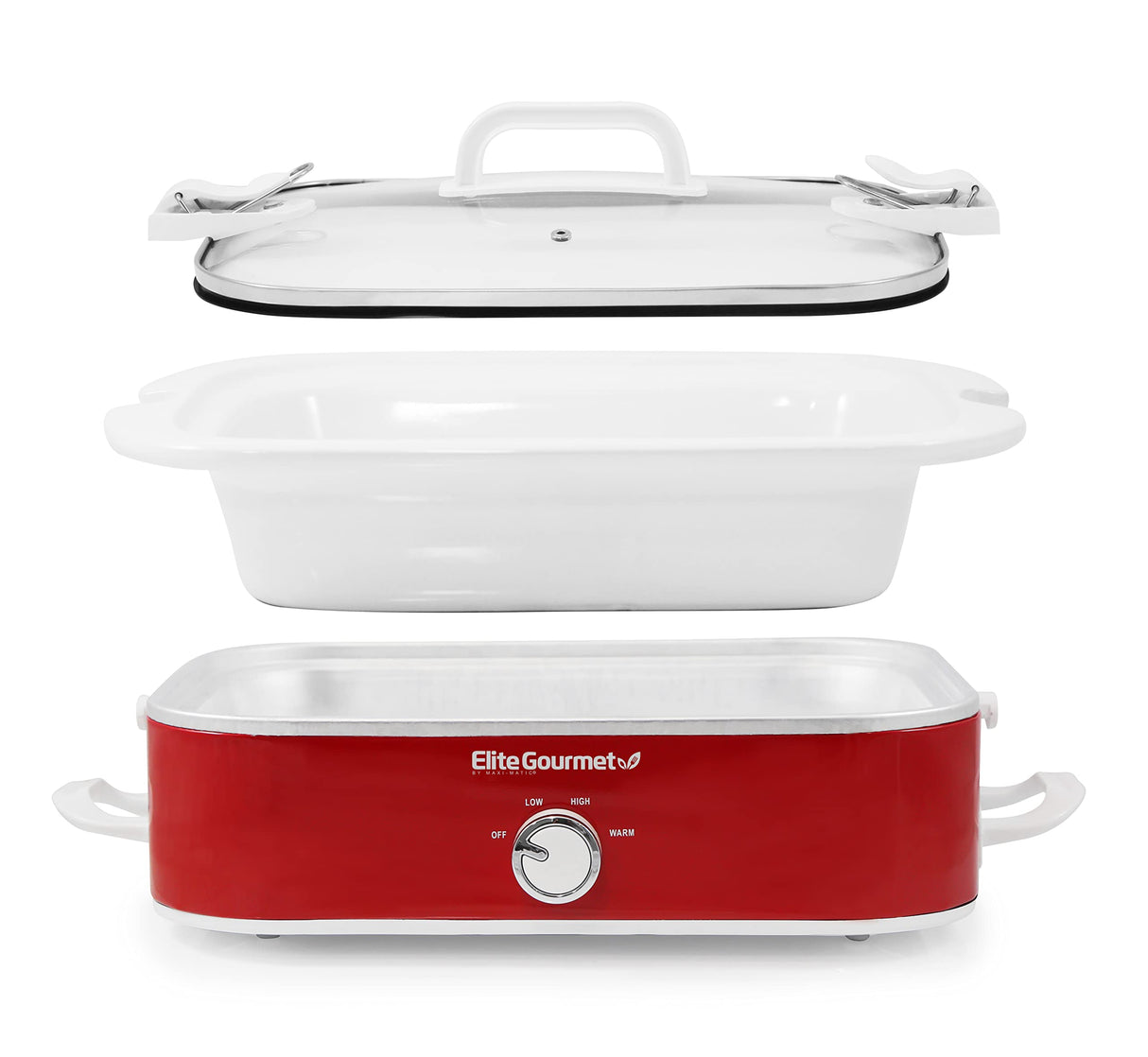 Elite Gourmet MST-5240 Casserole Crock Slow Cooker, Locking Lid Adjustable Temperature Keep Warm Oven & Dishwasher-Safe Casserole Pan, 3.5Qt Capacity, Red Elite Gourmet
