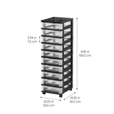 IRIS USA Plastic Drawer Storage Organizer Rolling Cart with Wheels Casters 10-Drawers for Classroom Art Craft Supplies Dresser Closet Bathroom Dorm Bedroom Laundry Room Black/Clear IRIS