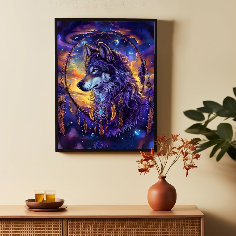 Dorwendis Wolf Diamond Art Kits for Adults, 5D Wolf Diamond Painting Kits for Adults, DIY Round Full Drill Diamond Art Craft for Home Wall Decor 12x16inch Dorwendis