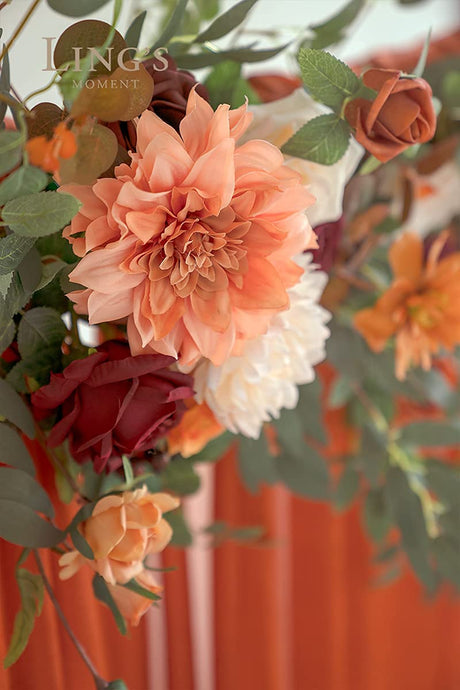 Ling's Moment 6.5FT Backdrop Floral Garland Artificial Wedding Arch Flowers Sage Green Decor, Orange Ceremony Reception Hanging Eucalyptus Rose Arbor Arrangement Outdoor Party Swag Home Decorations Ling's Moment