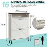 Barnyatoh Shoe Storage Cabinet,Farmhouse Shoe Organizer with 2 Flip Drawers & Barn Door Design,Freestanding Hidden Slim Narrow Shoe Rack Cabinet with Open Storage for Entryway, Foyer,Hallway,White Barnyatoh