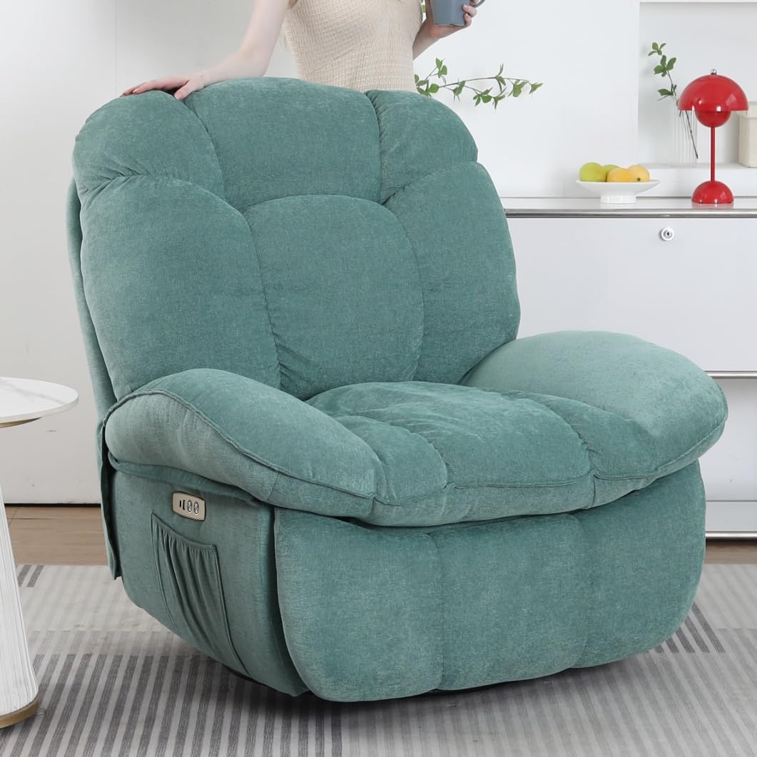 EDWELL Green Power Recliner Chair, Massage Rocker Recliner Chairs for Adults with Heated, Oversized Rocker Swivel Chairs for Living Room, Comfy Nursery Rocking Chairs with USB-C Ports and Side Pocket EDWELL