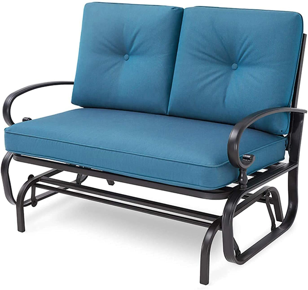 Omelaza Patio Bench, Porch Glider Outdoor Swing Glider Rocking Loveseat, Steel Frame Chair with Thick Cushion (Peacock Blue) Omelaza