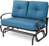 Omelaza Patio Bench, Porch Glider Outdoor Swing Glider Rocking Loveseat, Steel Frame Chair with Thick Cushion (Peacock Blue) Omelaza