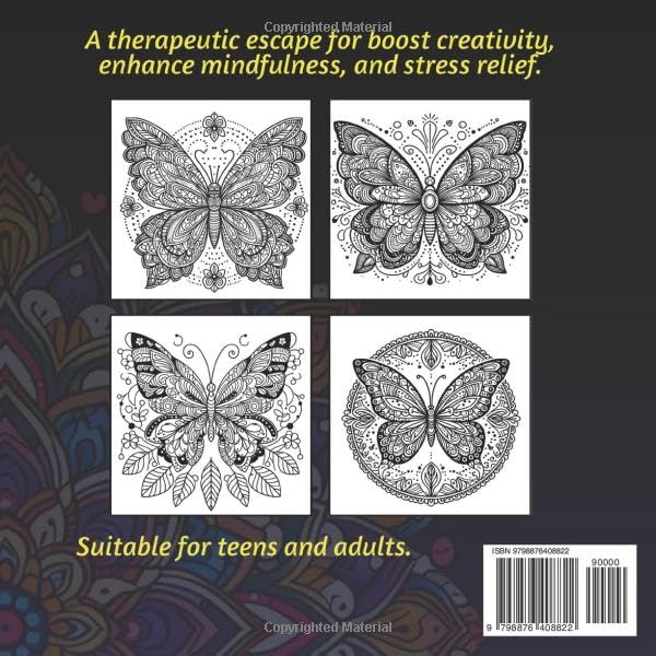 Butterfly Mandalas Coloring Book for Adults: A Captivating Journey of 50 Different Butterfly Mandalas for Creativity and Calm Majosta