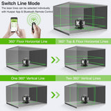 Huepar 16 Lines Self-Leveling Laser Level 4x360° Cross Line Laser with Receiver -LCD Screen, 4D Bluetooth Green Beam Tiling Floor Laser Tool, 360° Huepar