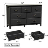HOUROM Black Dresser for Bedroom, Modern Style 7 Drawer Double Dresser with Vintage Gold Antique Handles, Dresser and Chest of Drawers, Hallway 7 Drawer Dresser, Antique Black HOUROM