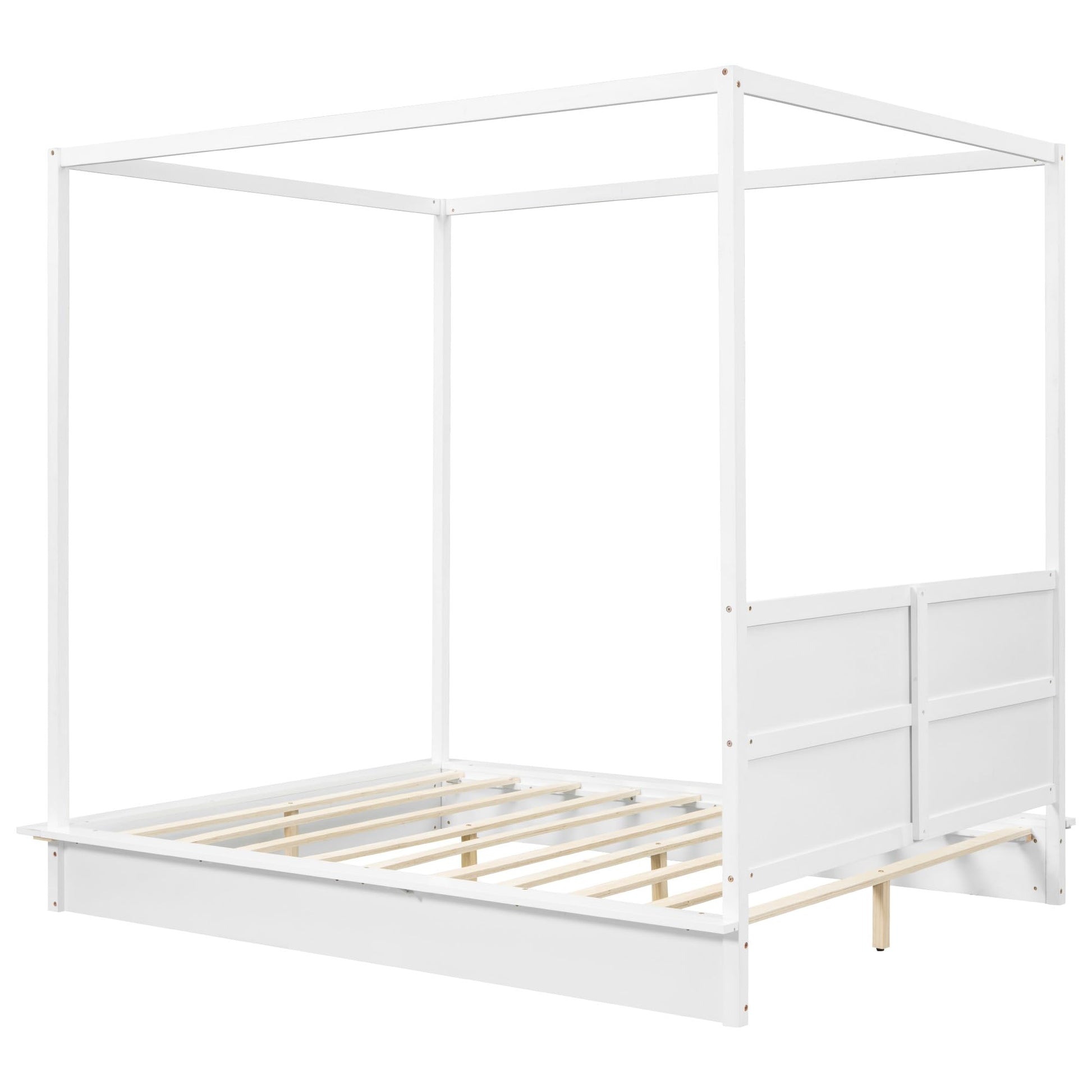 Modern Queen Size LED Canopy Bed in White with Easy Assembly and No Box Spring Needed - WoodArtSupply