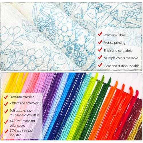 Zhenqing Christmas Embroidery Kit for Beginners - 4 Piece 29x29cm Round Hoop Art with Pre-Printed Cotton Fabric, Embroidery Hoop, Threads & Tools (Merry Christmas, Stocking, Truck, Gnomes)