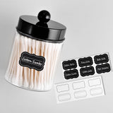 Komashr 3PC Farmhouse Decor Qtip Holder Apothecary Jars Bathroom Vanity Storage Organizer -Countertop Canister Container &Cute Stickers for Cotton Swab, Ball,Pad,Floss ,Paper Clips (Black，Plastic) Komashr