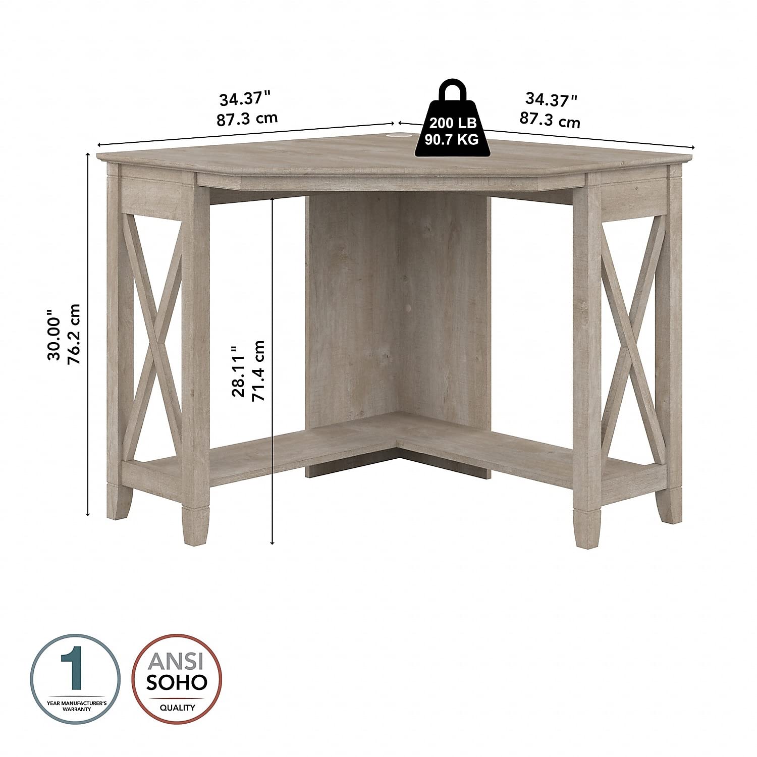 Bush Furniture Key West Small Corner Desk in Washed Gray - WoodArtSupply