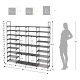 ROJASOP Large Shoe Rack Organizer for Entryway Closet 64-68 Pairs 9-Tier Heavy Duty Tall Garage Shoe Rack Shoe Shelf Shoes Storage with 18 Pcs Removable Side Hooks for Bedroom and Garage Grey ROJASOP