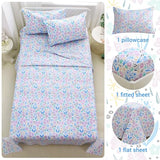 Viviland 3 Pieces Girls Purple Floral Twin Sheet Set - Soft Microfiber Fitted Flat Sheets & Pillowcase - Purple Colorful Flower Print Bedding Sets - for Kids & Toddlers Viviland