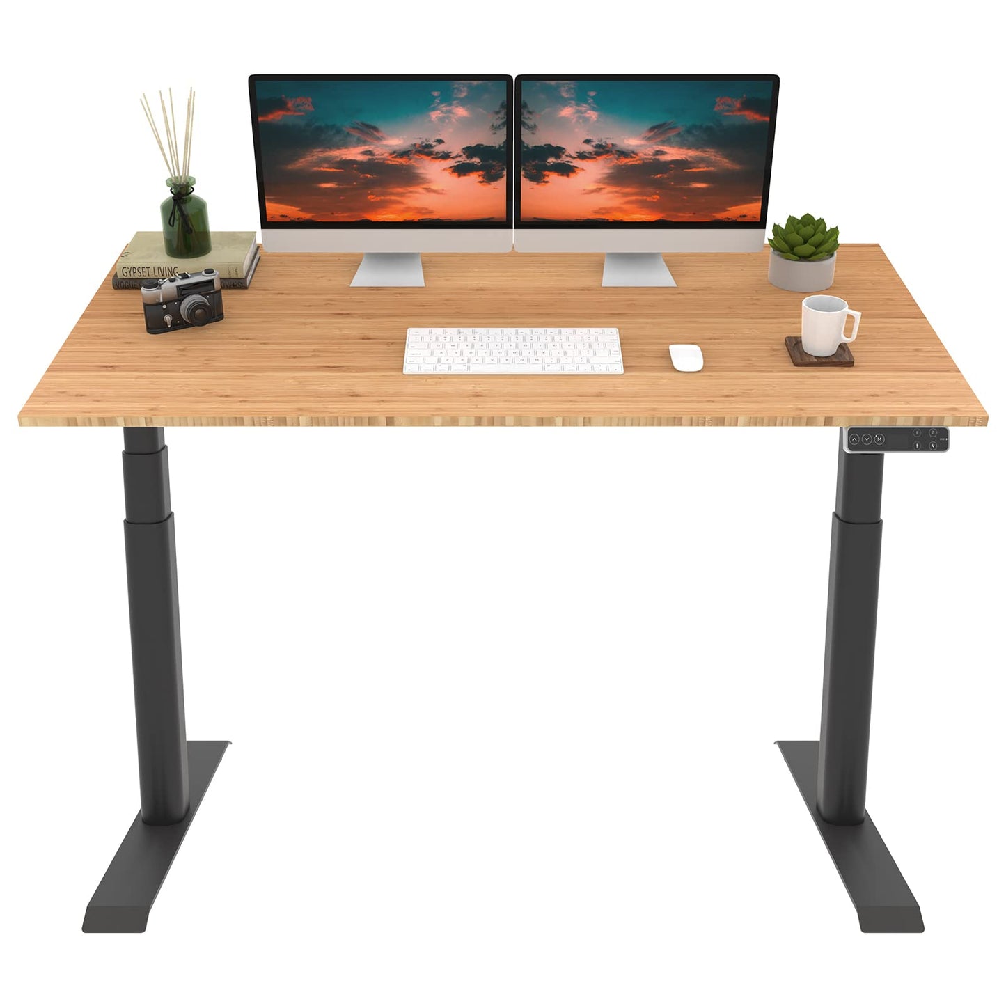 FLEXISPOT E8 Dual Motor 3 Stages Bamboo Electric Standing Desk 60x30 Inch Oval Leg Whole-Piece Board Height Adjustable Desk Electric Stand Up Desk