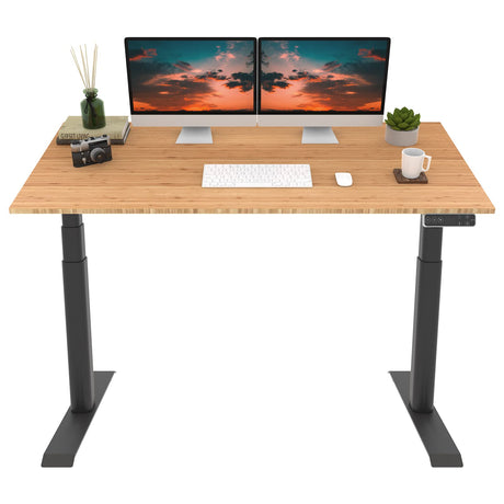 FLEXISPOT E8 Dual Motor 3 Stages Bamboo Electric Standing Desk 60x30 Inch Oval Leg Whole-Piece Board Height Adjustable Desk Electric Stand Up Desk FLEXISPOT