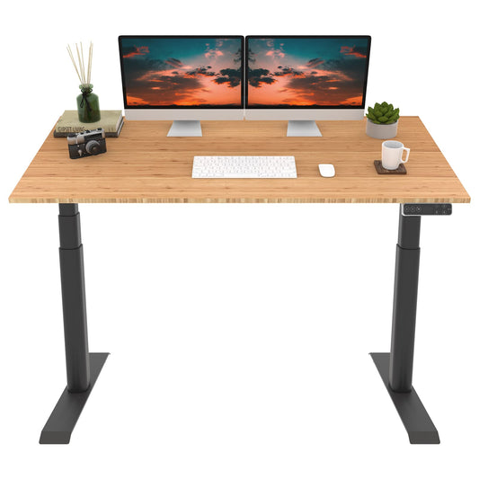 FLEXISPOT E8 Dual Motor 3 Stages Bamboo Electric Standing Desk 60x30 Inch Oval Leg Whole-Piece Board Height Adjustable Desk Electric Stand Up Desk - WoodArtSupply