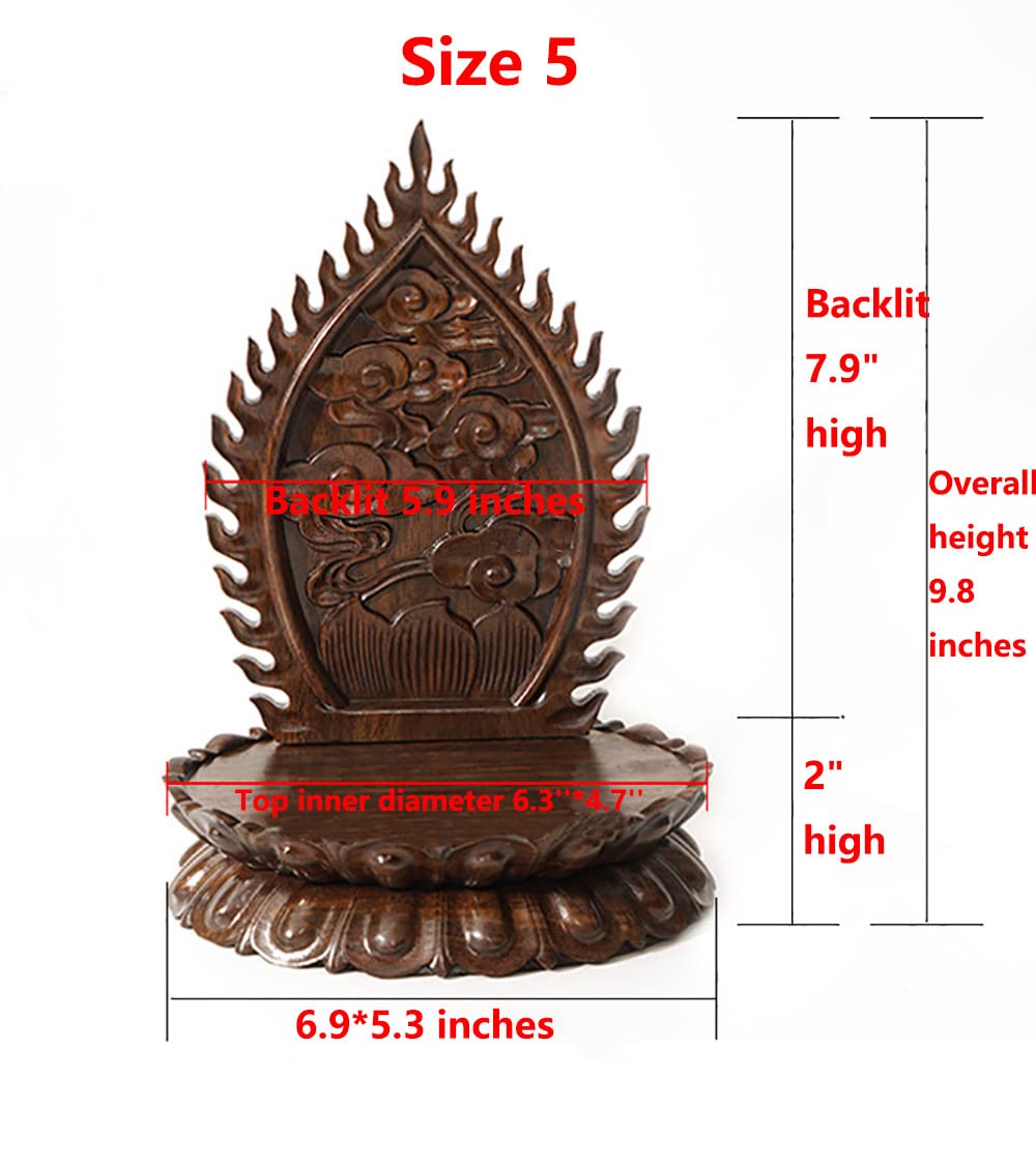 GOLDY&WENDY Ebony Oval Lotus Backlit Base Solid Wood Carved Guanyin Buddha Statue Decor Base Antique Art Craft Display Stand GOLDY&WENDY