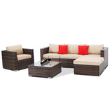 SUNCROWN 6-Piece Outdoor Furniture Patio Sectional Sofa - PE Rattan Wicker Conversation Set with Cushions and Coffee Table SUNCROWN