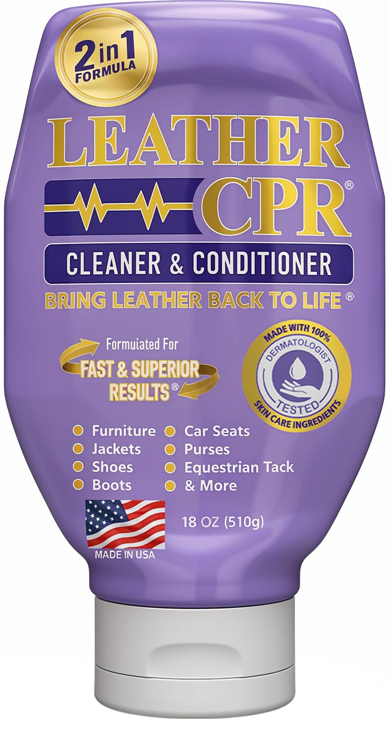 Leather CPR Cleaner and Conditioner - Made in USA, Leather Furniture Cleaner and Conditioner for Couch, Purses, Shoes, Jackets, Cars, Leather Restore -18oz Leather CPR