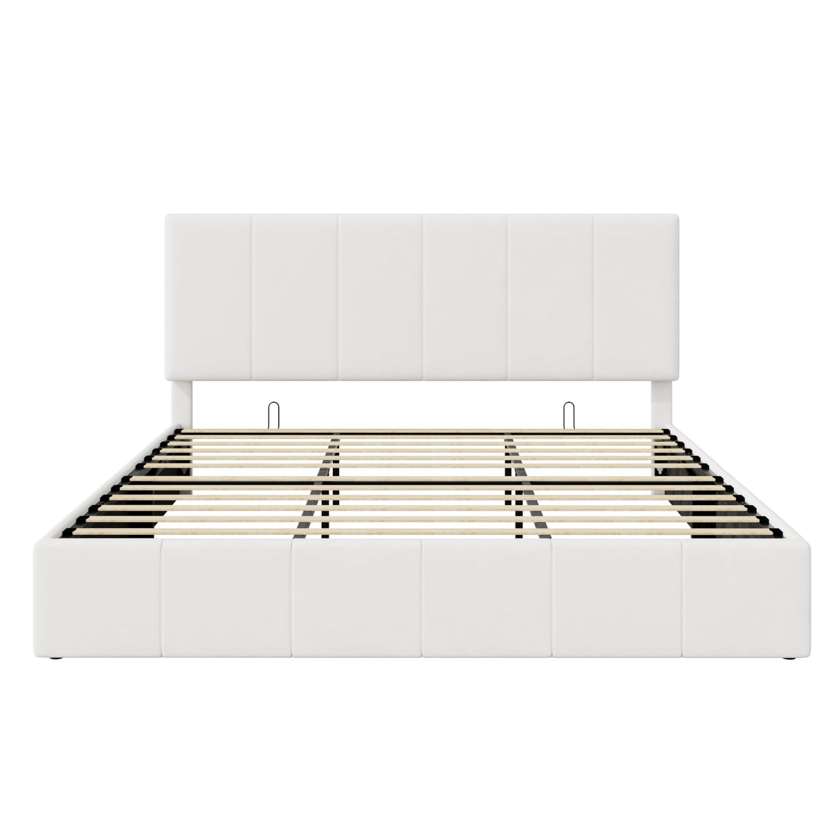 SHA CERLIN King Size Lift Up Storage Bed Frame, Adjustable Headboard, Hydraulic Support, Velvet Upholstered, Easy Installation, No Box Spring Needed, White SHA CERLIN