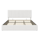 SHA CERLIN King Size Lift Up Storage Bed Frame, Adjustable Headboard, Hydraulic Support, Velvet Upholstered, Easy Installation, No Box Spring Needed, White SHA CERLIN