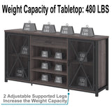 LVB Long Bar Cabinet with Fridge Space, Farmhouse Big Liquor Cabinet with Drawer Storage, Rustic Wood Metal Large Wine Cabinet with Rack, Modern Sideboard Buffet for Kitchen Dining Room, Gray, 70 Inch LVB