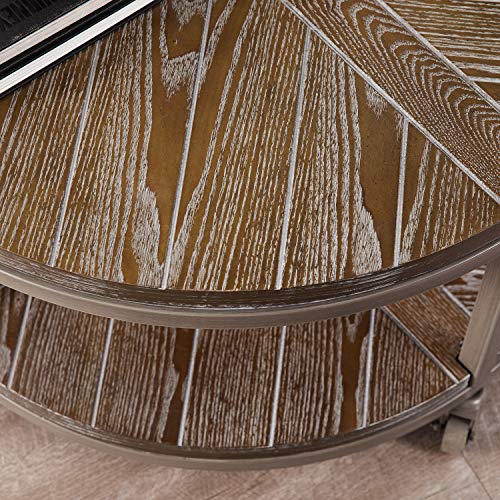 SEI Furniture Konya Urban Industrial Round Coffee Table, White-limed Burnt Oak/Distressed Gray - WoodArtSupply