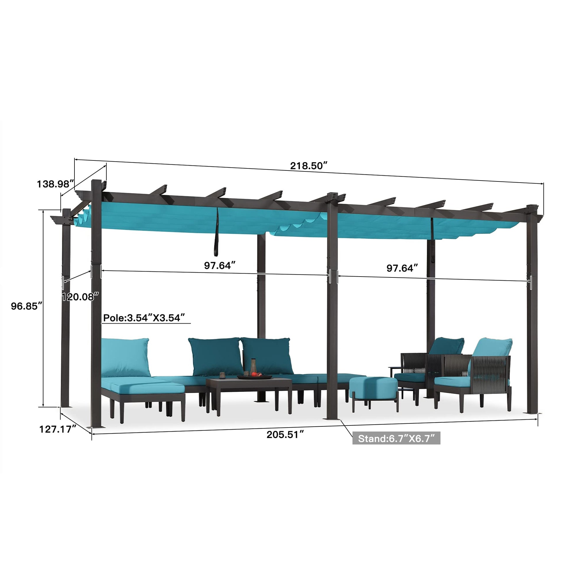 PURPLE LEAF 12' X 18' Outdoor Pergola with Retractable Canopy Aluminum Shelter for Porch Garden Sun Shade Pavilion Grape Trellis Grill Gazebo Modern Backyard Deck Metal Patio Pergola Turquois - WoodArtSupply