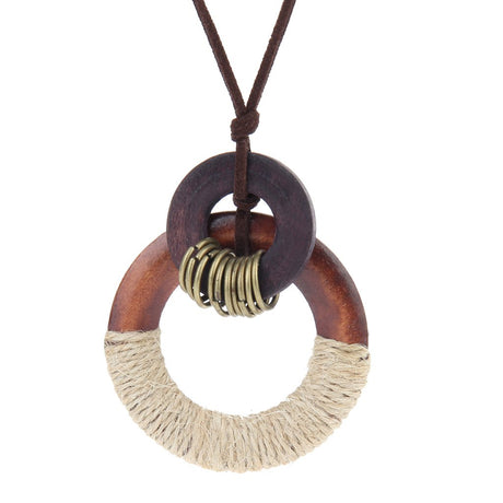 GelConnie Womens Pendant Necklace Wood Handmade Jewelry Leather Necklace Long Rope Sweater Necklace for Woman GelConnie