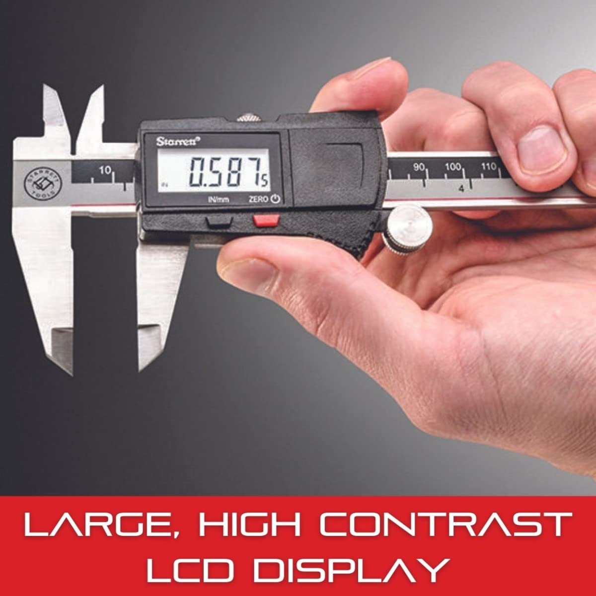 Starrett Stainless Steel Electronic Slide Caliper - 0-8" Range, .0005" Resolution, LCD Display, Fine Adjustment Thumb Wheel, in/mm Conversion - EC799A-8/200 - WoodArtSupply