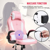 Gaming Chair Office Chair Desk Chair Racing Executive PU Leather Ergonomic Massage Computer Chair with Lumbar Support Headrest Armrest Task Rolling Swivel Chair for Girls, Pink BestOffice