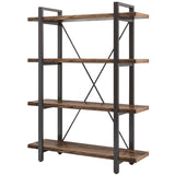 Rustic Solid Wood 4-Tier Bookshelf with Metal Frame – Distressed Brown Finish AY-AOYUAN