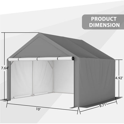 10x10 ft Portable Outdoor Storage Shelter Shed, Heavy Duty Storage Garage Shed with Roll-up Doors Shelter for Garden Tool, Lawn Mower, Motorcycleand, Bike - Gray - WoodArtSupply