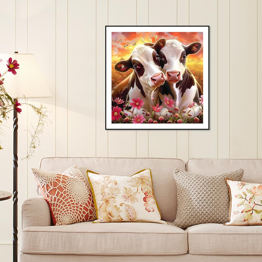 Stalente Diamond Painting Kits for Adults Cow, 5D DIY Diamond Art Kits for Beginners Round Full Drill Diamond Painting for Home Wall Decoration Gift 12×12inch, Animal Stalente