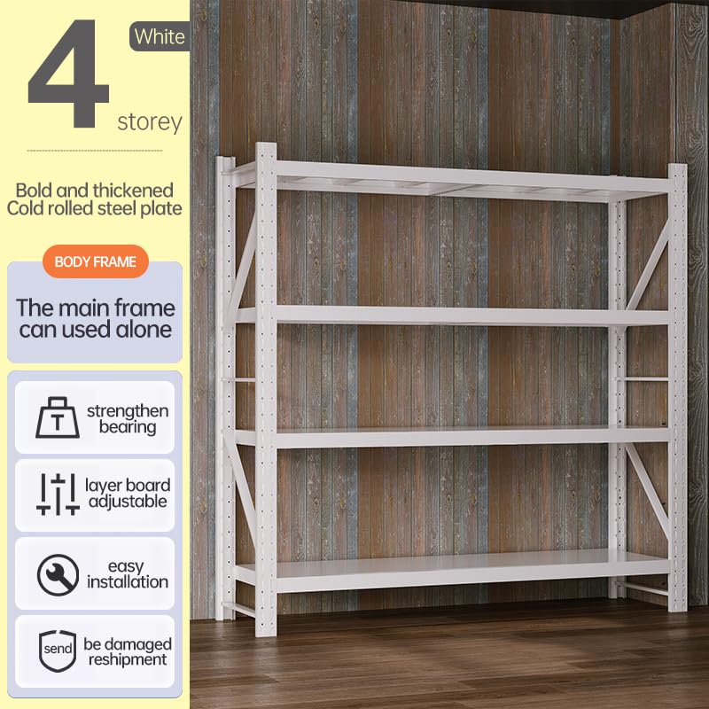 Storage Shelves Heavy Duty, Metal Garage Shelving Units, 4 Tier Storage Rack Shelf, Steel Industrial Shelving, Adjustable Standing Shelf for Basement/Warehouse (White, W59.06*D19.69*H78.74) Generic