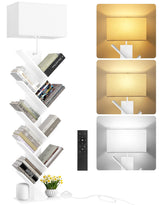 OUTONLIFE 9 Tier Tree Bookshelf with Light, Remote & Timer, Dimmable Tall Floor Standing Lamp, Narrow Wood Bookcase, Small Book Organizer Shelves for Living Room, Bedroom, Home Office (White) OUTONLIFE