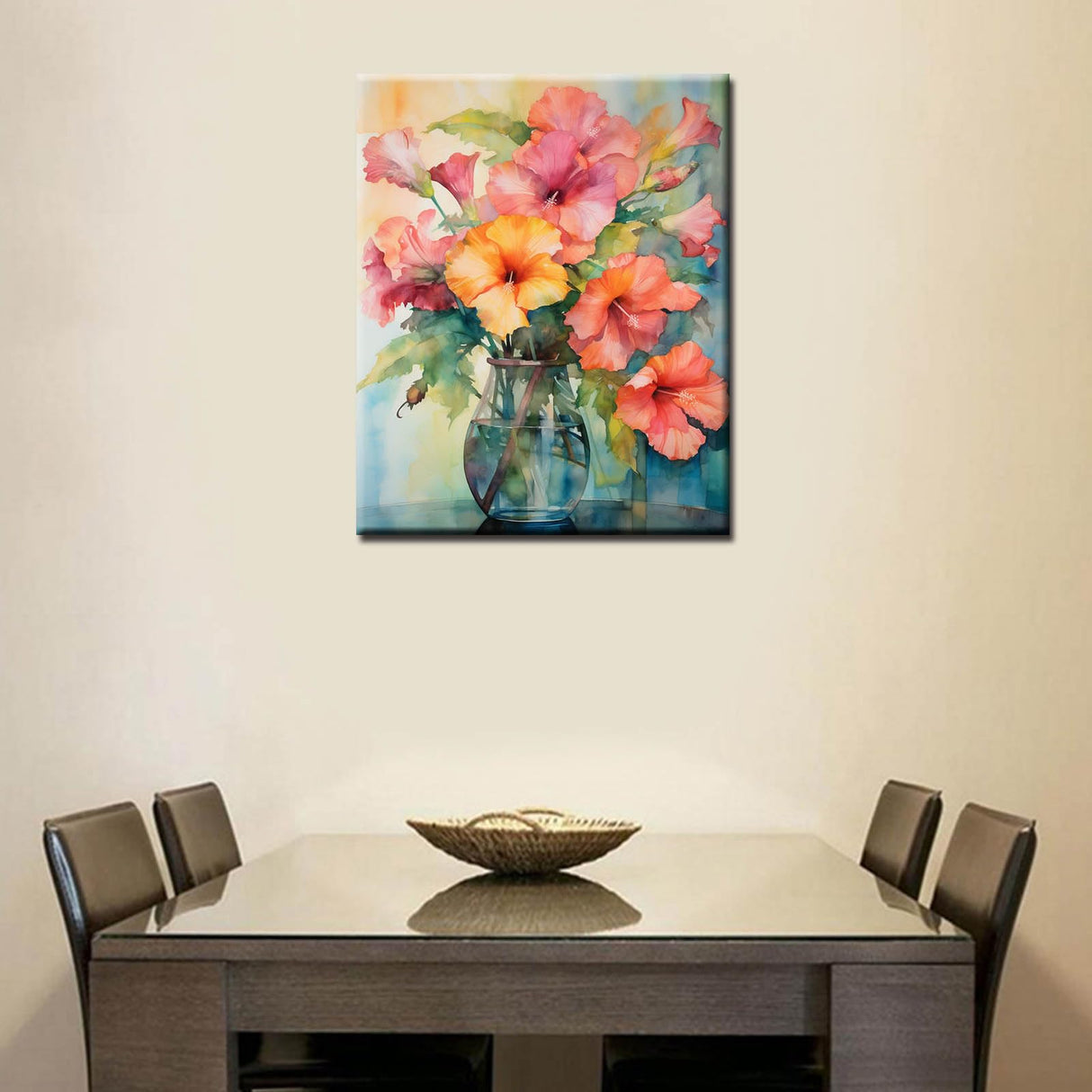 Tucocoo Hibiscus Rose Paint by Number for Adults, DIY Oil Painting Kits on Canvas with Brushes and Acrylic Pigment, Beautiful Blooming Floral Vase Picture for Home Decor 16x20 inch (Frameless) Tucocoo