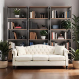 ATUMON 79" Chesterfield Sofa Couch for Living Room, 3-Seater Mid Century Modern Soft Velvet Tufted Sofa with Rolled Arms Nailhead & Two Pillows for Bedroom, Office & Coffee Bar, Beige ATUMON