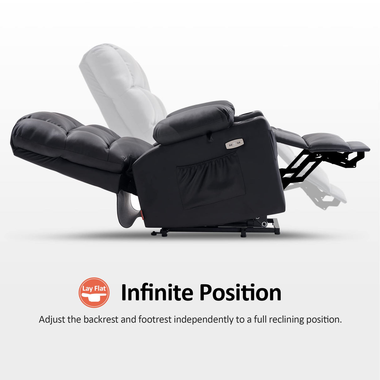 MCombo Large Dual Motor Power Lift Recliner Chair for Elderly, Massage and Heat, Lay Flat, Zero Gravity, Home Button, USB Port, Faux Leather 7680 (Black, Large) MCombo