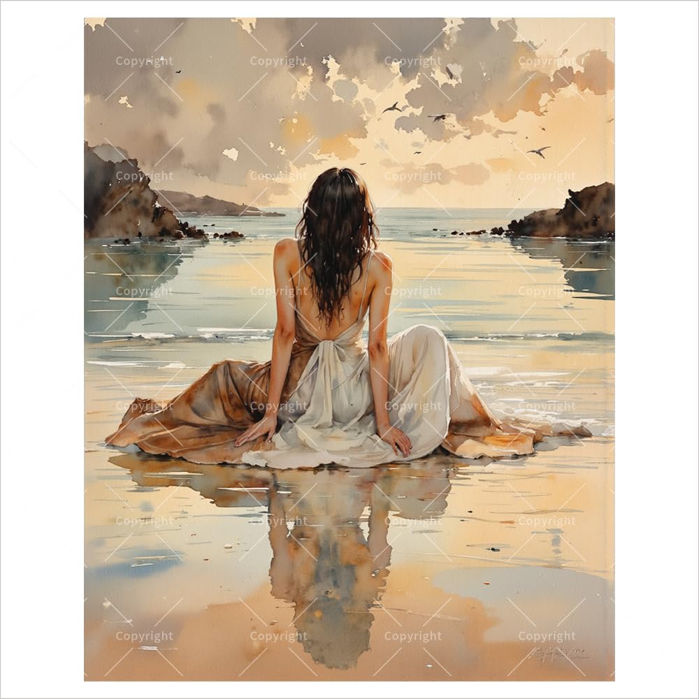 Beach Sunset Lady Paint by Numbers Kit for Adults - DIY Woman with Flowing Dress Painting on Canvas 16x20in, Frameless Acrylic Paint Set, Relaxing Artwork for Wall Decor or Present Share Young