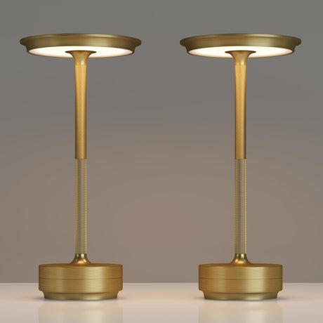 TBBGA 2 Pack Rechargeable Cordless Table Lamps, Portable 5000mAh Battery Table Light, 3 Color Stepless Dimming LED Table Light with Memory Function, for Outdoor/Dinner/Patio/Restaurant.(Gold) TBBGA