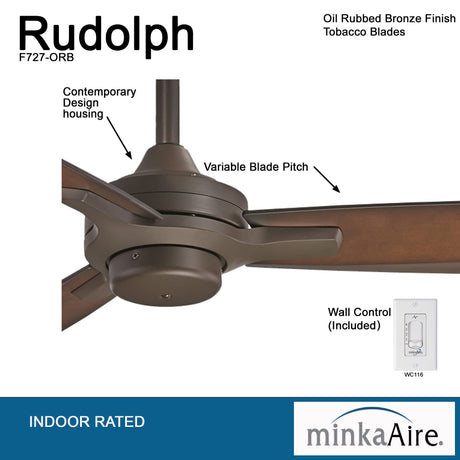 Minka-Aire F727-ORB Rudolph 52" Ceiling Fan & Wall Control in Oil Rubbed Bronze MINKA-AIRE