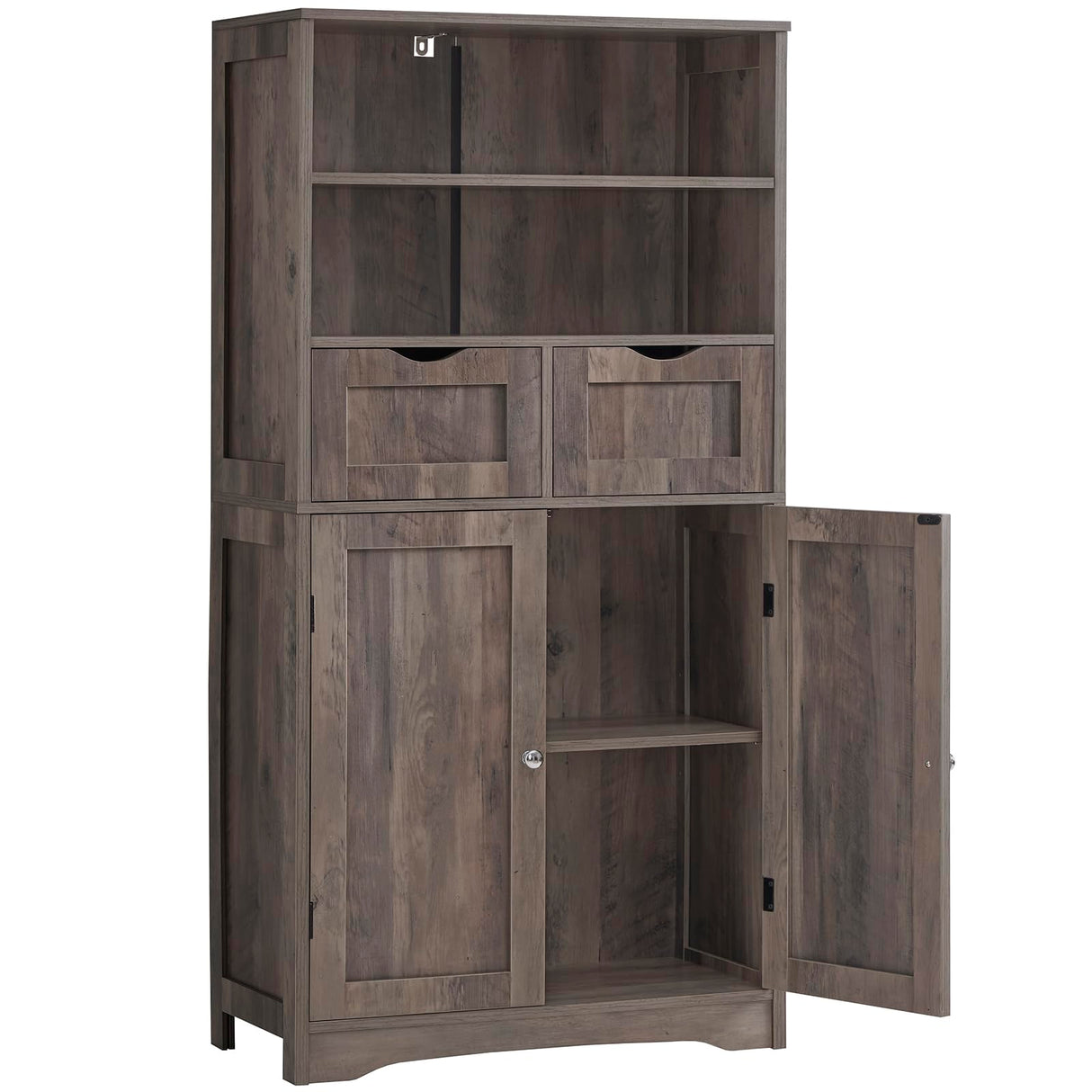 Iwell Tall Storage Cabinet with 2 Drawers & Adjustable Shelves, Bathroom Cabinet with Doors, Cupboard, Floor Cabinet for Living Room, Bedroom, Entryway, Rustic Gray Iwell