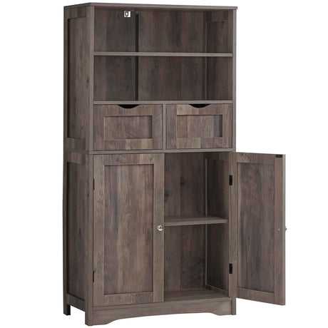 Iwell Tall Storage Cabinet with 2 Drawers & Adjustable Shelves, Bathroom Cabinet with Doors, Cupboard, Floor Cabinet for Living Room, Bedroom, Entryway, Rustic Gray Iwell