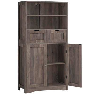Iwell Tall Storage Cabinet with 2 Drawers & Adjustable Shelves, Bathroom Cabinet with Doors, Cupboard, Floor Cabinet for Living Room, Bedroom, Entryway, Rustic Gray