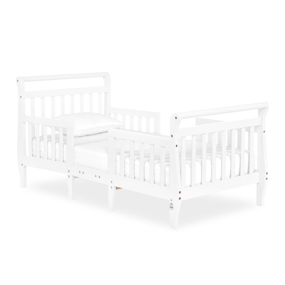 Dream On Me Emma 3 in 1 Convertible Toddler Bed in White, JPMA & Greenguard gold certified, low-to-floor design, built of New Zealand pinewood with the safety of your children in mind Dream On Me