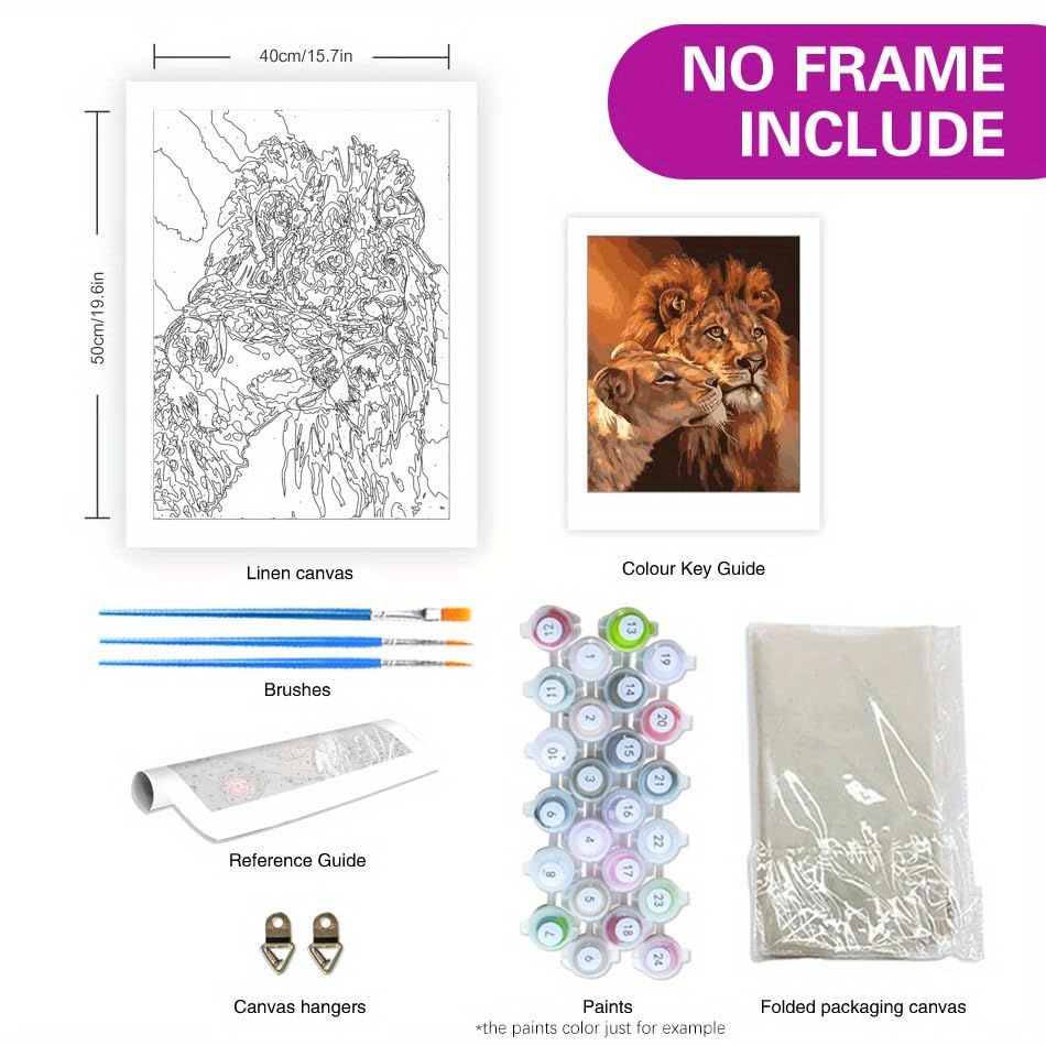 TAOPAOLAB Lion Couple Paint by Numbers Kit for Adults - DIY Wildlife Painting on Canvas 16x20 Inches, Acrylic Paint Set, Suitable for Beginners, Animal Art Kit for Home. TAOPAOLAB